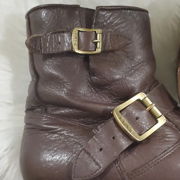 Frye Dark Brown Leather Moto Boots - Picture 5 of 12